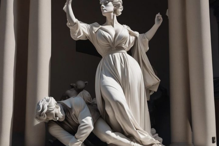 Eine Skulptur von Giorgia Meloni zerstört Giuseppe Verdi