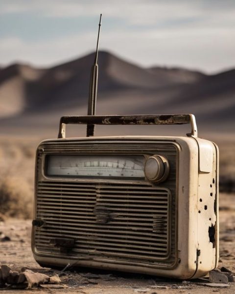 Ein altes Radio in der Wüste.